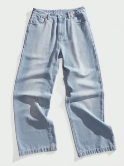 Forever 21 Men's Retro Casual Style, Light Wash Loose Wide-Leg Jeans, Versatile