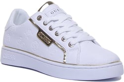 Guess Banq Active Women's 4G Logo Lace Up Sneakers In White Gold