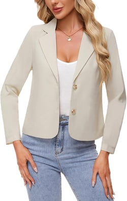 MINTLIMIT Linen Blazer for Women Long Sleeve Lapel Button Blazers Lightweight Casual Work Office Tailored Jacket Suits Medium Beige