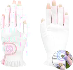 Ladies Golf Gloves with Open Finger - Thin PU Leather Glove for Women - Breathable Lace Trimmed Design - Outdoor Non-Slip Glove - Golf Gloves for Women (TYS-031) white gray X-Large
