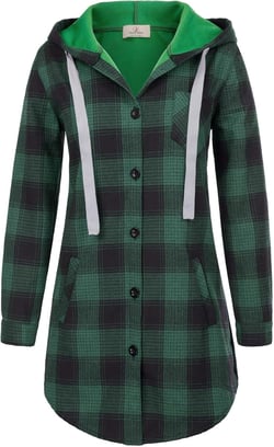 Women's Versatile Plaid Hooded Button Sweatshirt Western Flannel S Green