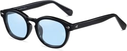 SHEEN KELLY Retro Round Sunglasses Women Men Vintage Trendy Classic Oval Colorful Summer See Through Tinted Blue Lens Circle Eyewear