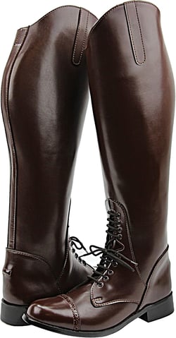 Women Ladies GRANDUER Pull On Leather English Field Boots Horse Back Riding Equestrian Brown WIDE CALF 9