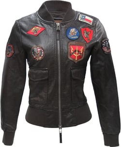 Womens Brown Top Aviators Flight Bomber Pilot Patches Leather Jacket X-Large Brown Faux Leather Jacket