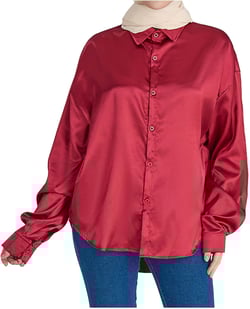 C-540 Burgundy Wine Ladies T Shirts Turtleneck Faux Silk Tee Tops for Women Long Sleeve Lounge Muslim Plain Fall Summer Tee Shirt Button 2025 Clothing GR S