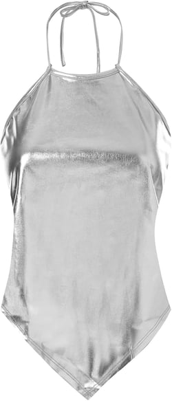 Design by Olivia Women's Sexy Paisley Bandana/Tie dye Halter Top Shirt- Made in USA 2X B Metallic Silver