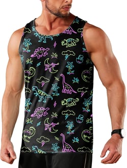 Men's Graphic Tank Tops Quick Dry Workout Beach Shirts Sleeveless Shirts for Bodybuilding Gym Fitness Training Small Neon Dinosaur