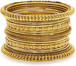 Aheli Tribal Traditional Antique Oxidised Silver Gold Bangles Combo Set Fashion Vintage Jewelry Gift for Women Gold-Set1 2.8 inch