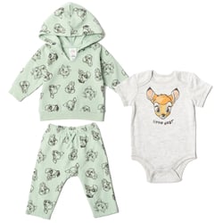 Disney Classics Bambi Patch Thumper Infant Baby Boys or Girls Fleece Pullover Hoodie Cuddly Bodysuit Pants green / White 18 Months
