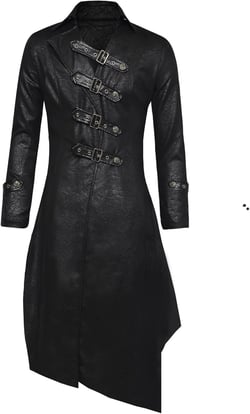 Women's Velvet Leather Jacket Gothic Steampunk Long Trench Coat Costume Medium Black
