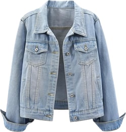 Ladyful Women's Bride Casual Jean Jacket Distressed Ripped Denim Jacket Coat with Pockets Sky Blue Small