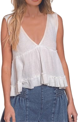 Women's Casual V Neck Peplum Tops Sleeveless Ruffle Hem Babydoll Tank Top Peplum Tee Shirts Cotton Tops Large White