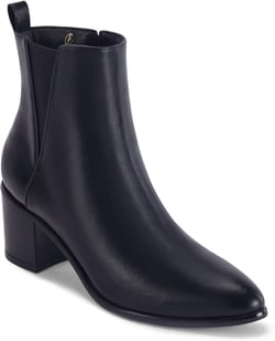 Coutgo Womens Pointed Toe Ankle Boots Chunky Block Stacked Heel Side Zipper Chelsea Fall Booties 9 Black(leather)