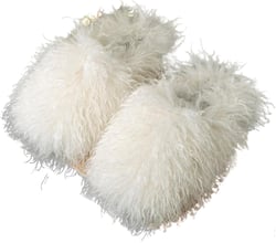 Unisex Fuzzy Faux Fur Slippers, Long Curly Hair Non-Slip Warm Home Slide Shoes,Women's Fluffy Long Hair Sheep Faux Fur Slip on Slides,Girls Luxury Big Fluffy Outdoor Flat Slippers 6.5-7 White