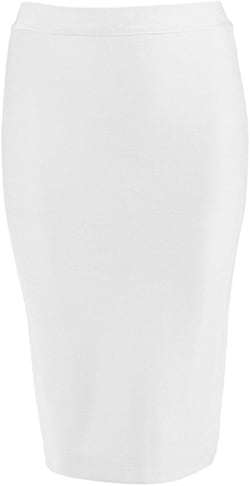 whoinshop Women's Stretchy Slim Fit Midi Bandage Pencil Skirt with Zipper (L, White)
