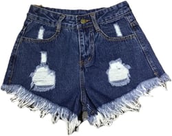 DBFBDTU Women High Waist Tassel Broken Denim Shorts Female Summer Wide Leg Loose Jean Shorts Medium Dark Blue