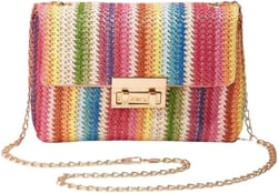 Small Striped Straw Clutch Purse for Women Summer Colorful Woven Beach Crossbody Bag Handbags Shoulder Bag Pink