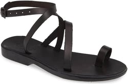 Jerusalem Sandals Womens Mara Black, Durable Handcrafted Real Leather Sandals, Women Sandal With Dainty Strappy Uppers, Adjustable Buckle Closure at the Ankle, Textured sole, Waterproof 36 (US Women's 5) M US Black