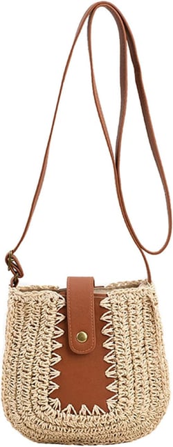 Straw Purses for Women, Summer Straw Crossbody Bag Purses Woven Straw Beach Bag for Vacation (Beige)