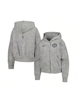 Nike Women's Gray Team USA Media Day Oversized Cropped Hoodie Performance Full-Zip Jacket