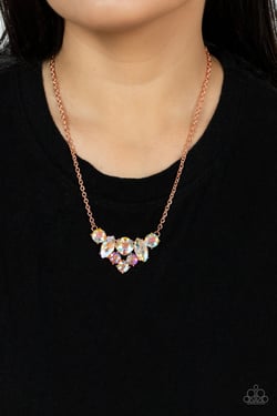 Lavishly Loaded - Copper - Iridescent and Peach Gem Paparazzi Short Necklace - October 2021 Life of the Party Exclusive