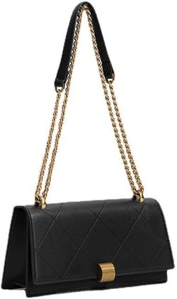 Quilted Crossbody Bag for Women Leather Chain Purse Handbag Fashion Chain Shoulder Bag Small Satchel Bag Black