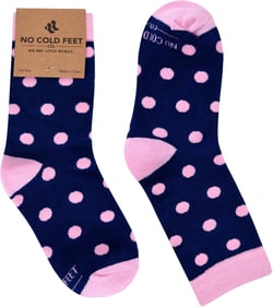 Kids Boys Fun Dress Socks, Colorful, Patterned, Novelty, Mid-High, Long One Size Navy With Pink Polka Dots