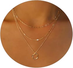 Sewyer Dainty Layered Necklaces for Women Silver Trendy Layering Necklace Snake Paperclip Figaro Chain Layered Necklace Set Everyday Jewelry Gift o chain+dot+circle-Gold
