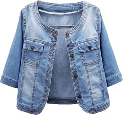 Women Round Neck Denim Jacket Button Closed Cropped Denim Jacket Large Light Blue01