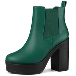 Allegra K Women's Platform Chunky High Heels Chelsea Ankle Boots Green 10