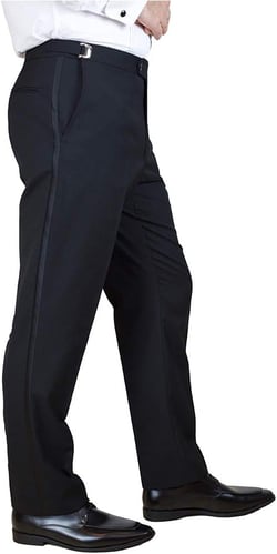Sir Gregory Men's 100% Wool Fitted Flat Front Tuxedo Pants Formal Satin Stripe Trousers with Adjustable Waistband 49W x 0L Black