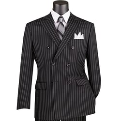 VINCI Men's Black Pinstripe Double-Breasted 6-Button Classic Fit Suit - NEW - 40R