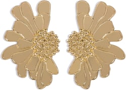 Gold Sculptural Flower Earrings Gold Statement Earrings for Women Exaggerated Flower Floral Earrings Stylish Large Double Flower Earrings 3D Flower Jewelry Gift (J)