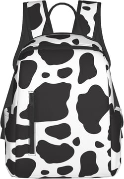 EOUNMSU Black White Cow Print Backpack Student Bookbag 14.7 inch Laptop Bags with Side Pockets, Casual Comfort Zipper Backpacks Rucksack Travel Daypack for Men Women Hiking Camping Style-02