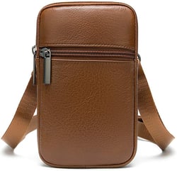 Mens Phone Waist Pouch Leather, Crossbody Bag Wallet Bag Travel Shoulder Pouch Brown
