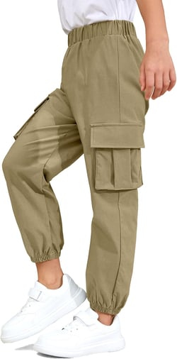 Unisex Kid Boys Fall Cargo Pants Elastic Waist with Pockets Lounge Joggers Trousers for Girl Khaki 13-14 Years