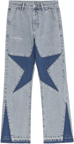 Aelfric Eden Y2k Baggy Jeans Star Patchwork Denim Pants Unisex Fashion Streetwear Straight Trousers 30 Blue