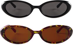 JUDOO Retro Oval Sunglasses for Women Men 90s Vintage Cat Eye Glasses Oval Glasses UV400 Protection Driving Sun Glasses Black Frame Grey Lens+leopard Frame Tea Lens