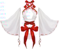 paloli Women Japanese Anime Miko Cosplay Outfit, Red And White Kimono Bra And Panty Set Witch Cosplay Costume