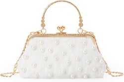 Emprier Women Beaded Evening Handbag Pearl Decoration Cute Clutch Purse Small Bridal Wedding Tote Bags