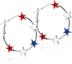 Pingyongchang Red White Blue Star Hoop Earrings 4th of July Earrings for Women Independent Day Circle Earrings American Flag Patriotic Earrings Holiday Jewelry Gifts Silver