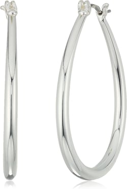 Chaps Women's Oval Tubular Clickit Hoop Earrings, Silver