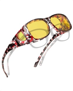 TJUTR Night Vision Driving Glasses for Women Men, Fit Over Wrap Around Eyewear Glasses, Yellow Lens Anti-glare for Night Time A2 Black Floral Frame Yellow Lens