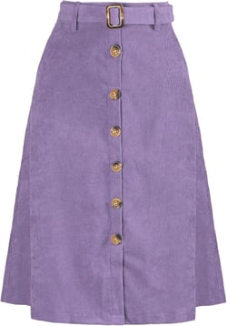 Allegra K Women's High Waist Button Front A-Line Belted Corduroy Midi Skirt Large Purple