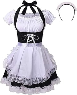 TOONRAIN Women's Maid Costume, Cosplay Dress for Halloween Party with Apron Cat ear Headwear Socks Set Medium Black-01