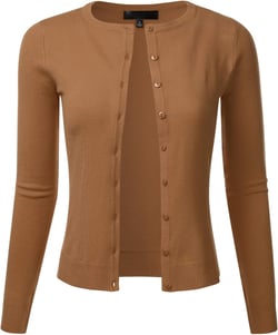 FLORIA Women's Slim Fit Long Sleeve Button Down Crew Neck Knit Cardigan Sweater Medium Fm0179_camel