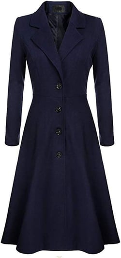 SEMATOMALA Women's Wool Blend Coats Pea Coat Lapel Wrap Swing Flared Winter Long Overcoat Jacket Small Navy Blue