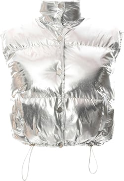 Flygo Women's Winter Crop Vest Metallic Quilted Down Vest Sleeveless Puffer Jacket Medium Silver