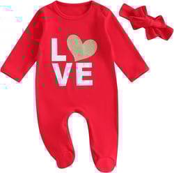 Halloween Baby Boy Girl Outfit Pumpkin Long Sleeve Onesie Romper Jumpsuit Halloween Clothes Girl Boy Red Love Heart 0-3 Months