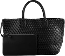 Woven Vegan Leather Tote Bag for Women Retro Handwoven Shoulder Travel Handbag Large Capacity Hobo Bags with Purse Black